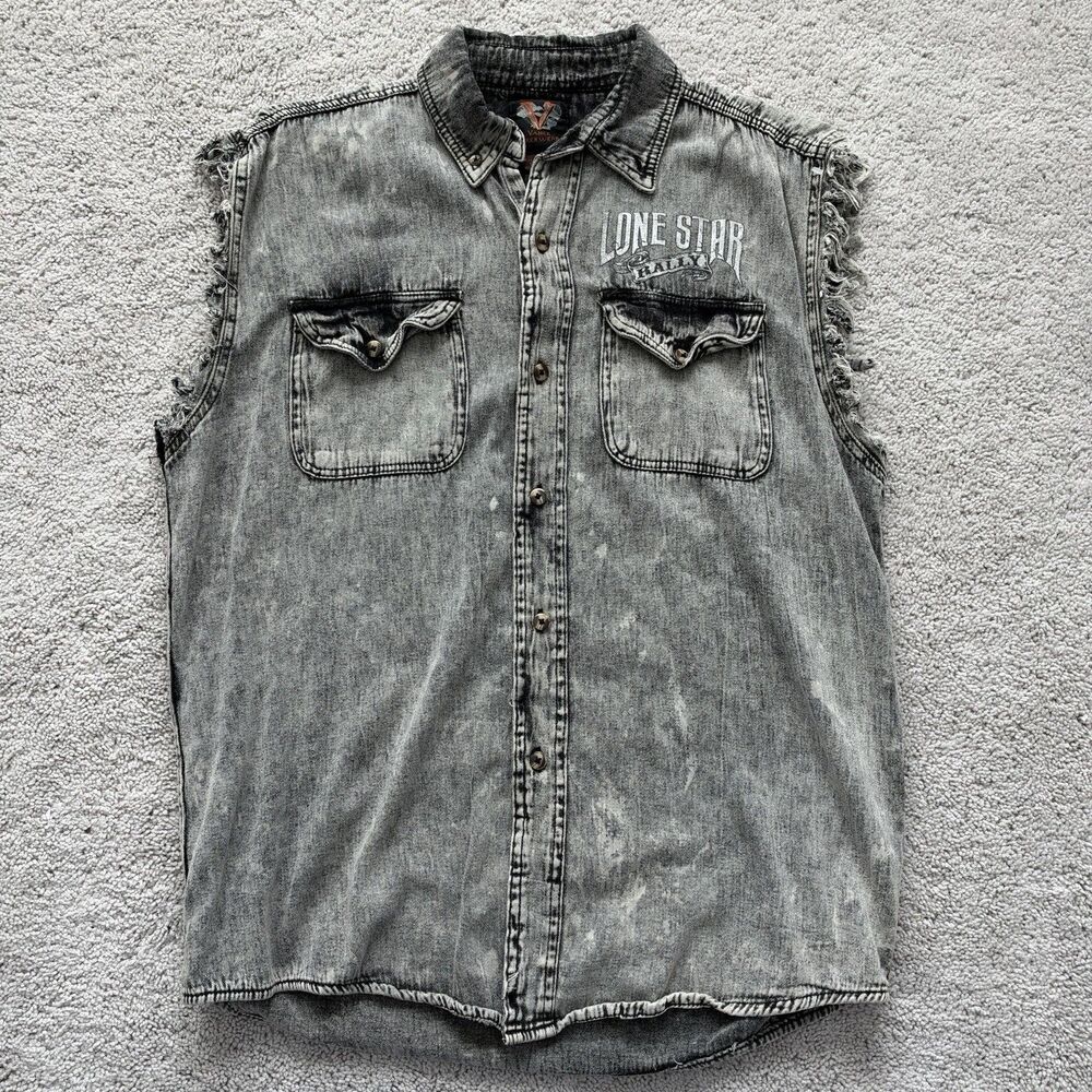 Vance Biker Wear Lone Star Rally 2015 distressed cut off shirt Mens XL acid wash